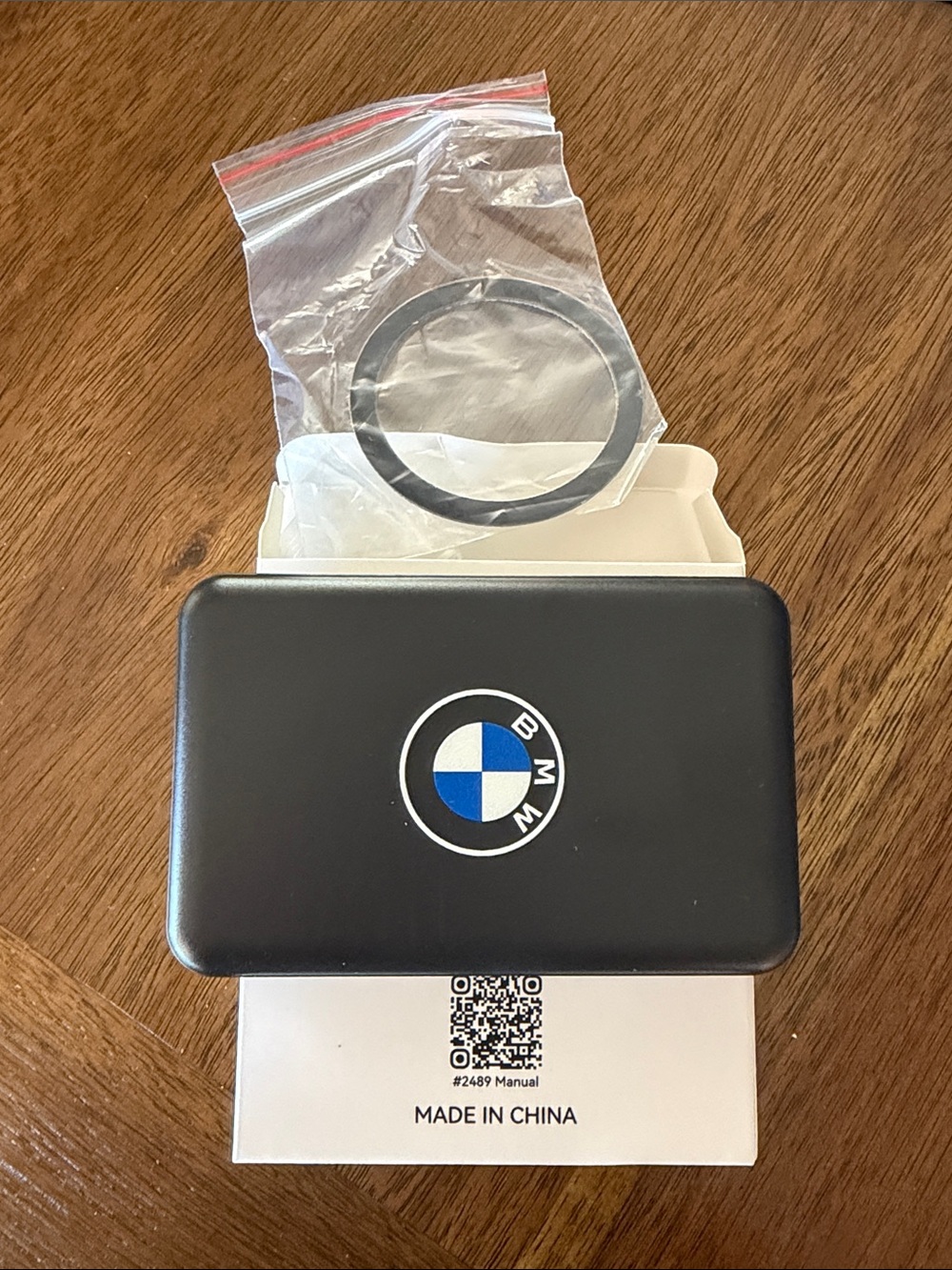BMW Black Wireless Charging Pad with Blue & White Logo